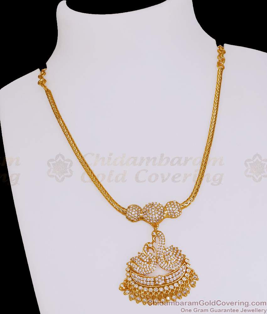 Bridal Wear Gold Plated Necklace Dual Swan White Stone Design Online NCKN4172