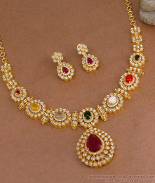 Premium Navaratna Temple Necklace Set Wedding Jewelry For Brides NCKN4173