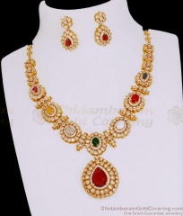 Premium Navaratna Temple Necklace Set Wedding Jewelry For Brides NCKN4173