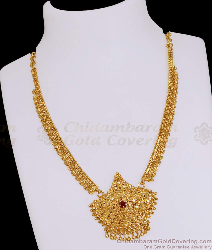Beautiful Kerala Pattern Single Ruby Stone Necklace Gold Imitation Jewelry NCKN4177 Beautiful Kerala Pattern Single Ruby Stone Necklace Gold Imitation Jewelry NCKN4177