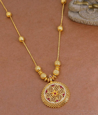 Stylish Round Stone Pendant Gold Imitation Necklace Design Online NCKN4181