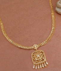 Full White Stone One Gram Gold Necklace Heart Chain Design For Wedding NCKN4182 Full White Stone One Gram Gold Necklace Heart Chain Design For Wedding NCKN4182