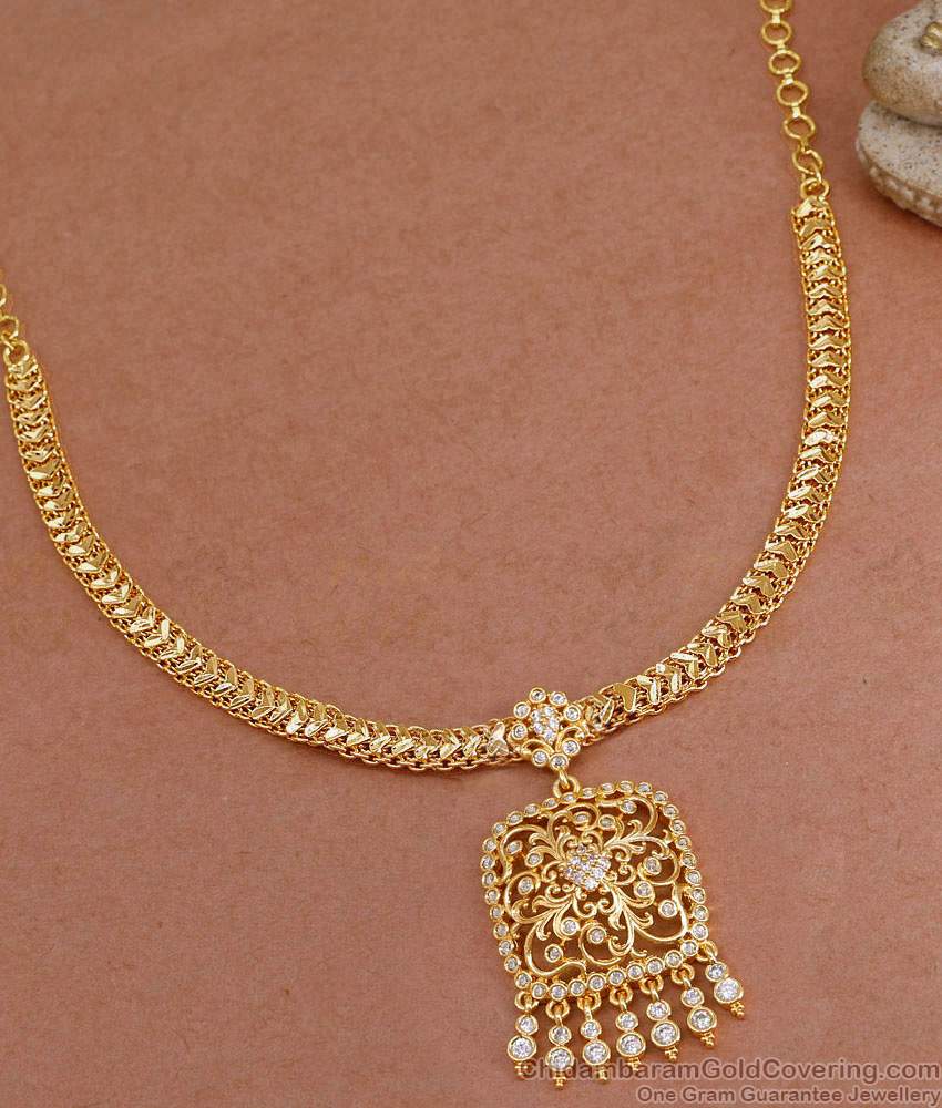 Full White Stone One Gram Gold Necklace Heart Chain Design For Wedding NCKN4182 Full White Stone One Gram Gold Necklace Heart Chain Design For Wedding NCKN4182