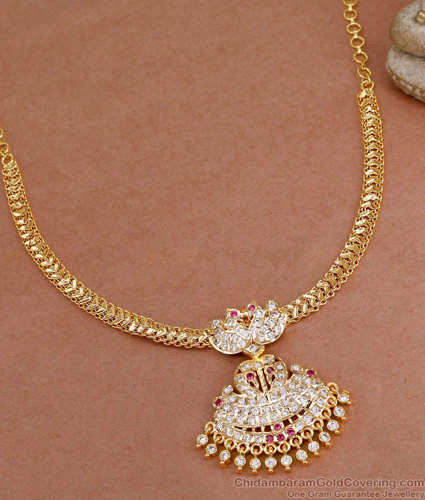 Ruby White Stone Dual Swan Impon Attigai Necklace For Bridal Wear NCKN4185 Ruby White Stone Dual Swan Impon Attigai Necklace For Bridal Wear NCKN4185