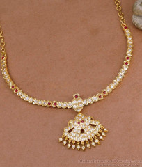 Beautiful Impon Stone Choker Necklace Ruby White Stone Design NCKN4190