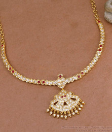 Beautiful Impon Stone Choker Necklace Ruby White Stone Design NCKN4190