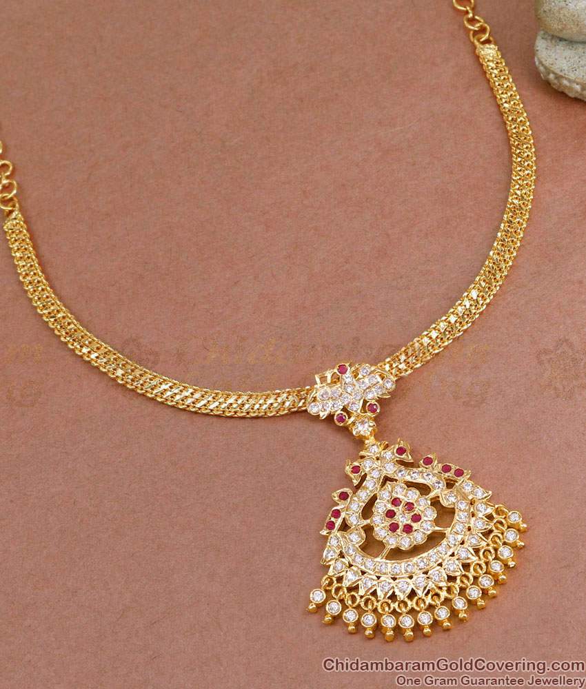 Buy Impon Ruby White Stone Peacock Necklace  For Bridal Wear NCKN4193