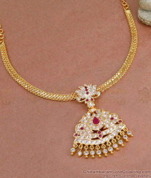 High Quality Impon Lotus Necklace With Ruby White Stone For Women NCKN4194 High Quality Impon Lotus Necklace With Ruby White Stone For Women NCKN4194