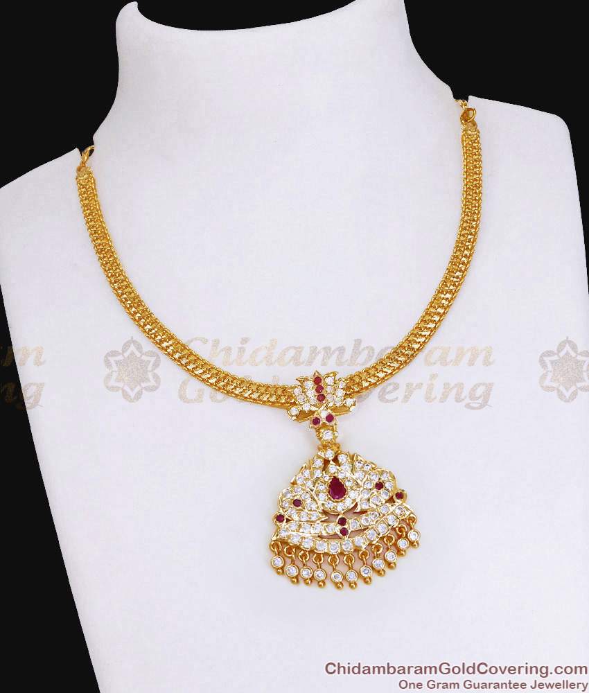 High Quality Impon Lotus Necklace With Ruby White Stone For Women NCKN4194