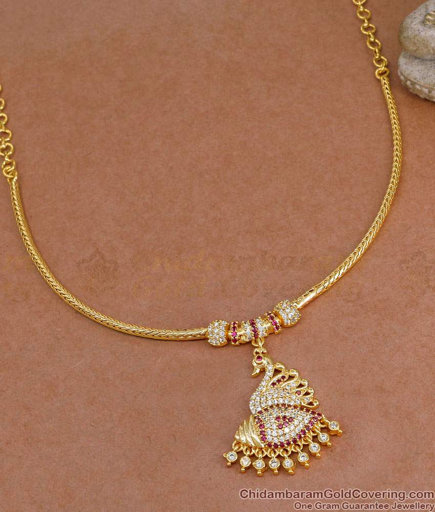 Beautiful Peacock Sangu Design Gold Imitation Necklace With Stones NCKN4195