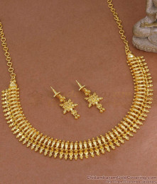 Premium Quality 1 Gram Gold Mullaipoo Necklace Earring Bridal Set NCKN4199
