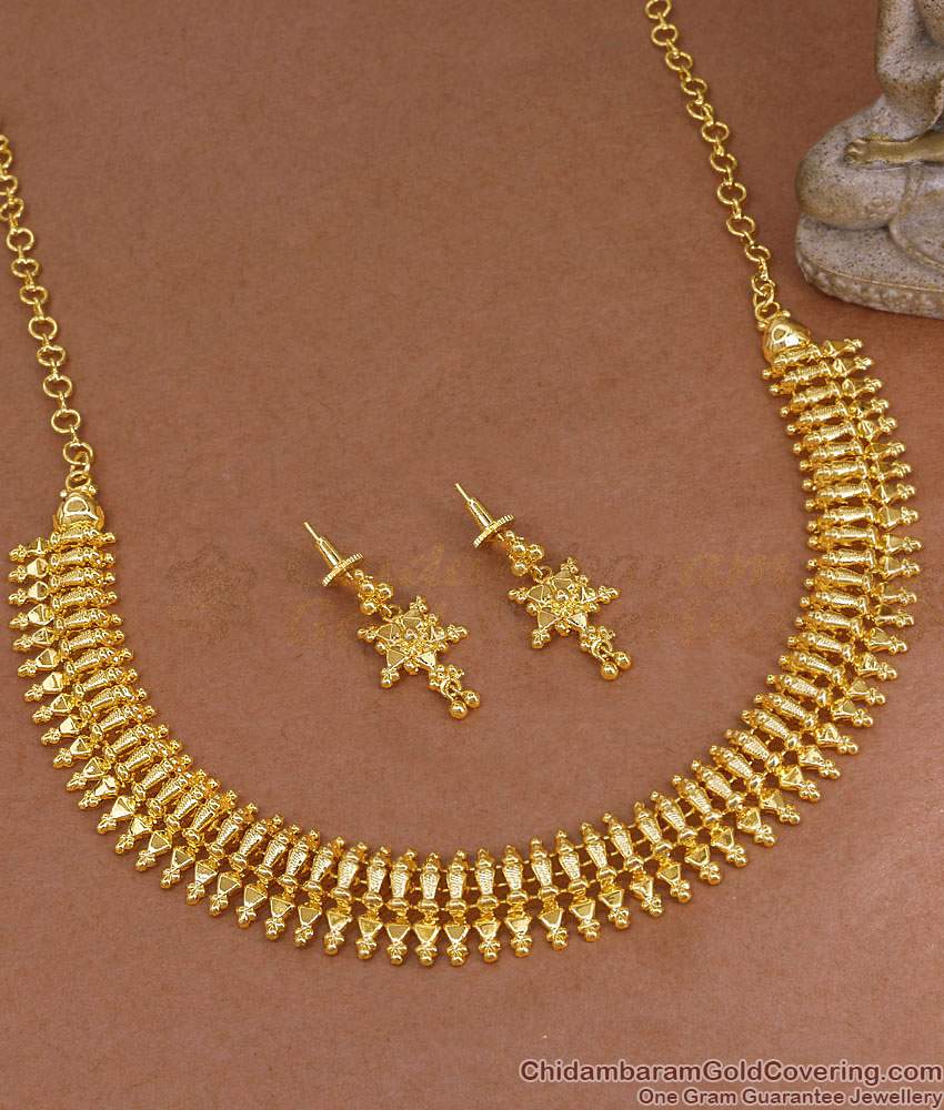 Premium Quality 1 Gram Gold Mullaipoo Necklace Earring Bridal Set NCKN4199