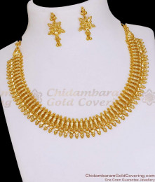 Premium Quality 1 Gram Gold Mullaipoo Necklace Earring Bridal Set NCKN4199