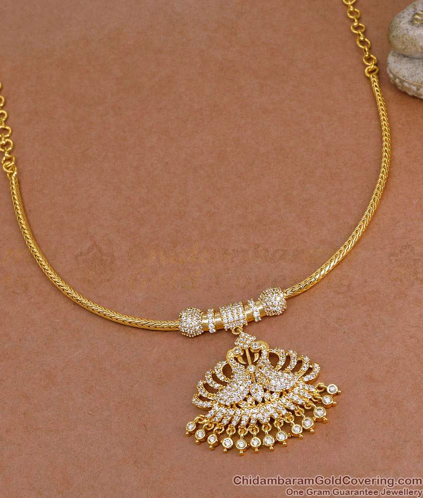 Stylish Ad White Stone Dual Swan Gold Plated Necklace Shop Online NCKN4201