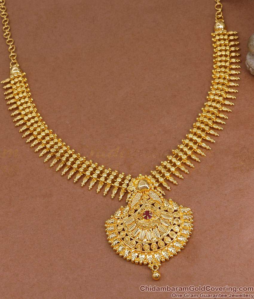 Traditional Kerala Pattern Mullaipoo Gold Necklace Wedding Jewelry NCKN4203