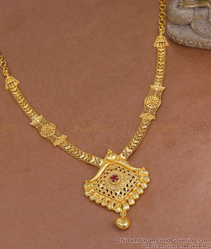 Real Gold Look Ruby Stone Necklace Heart Charm Design For Wedding NCKN4205