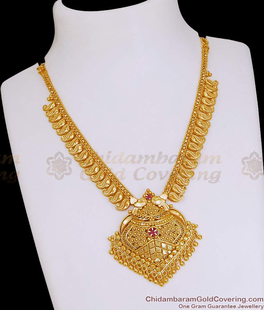 High Quality Gold Imitation Mango Necklace Ruby Stone Bridal Jewelry NCKN4206