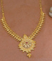 Pure One Gram Gold Plated Ruby Stone Necklace Leaf Design NCKN4210