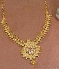 Pure One Gram Gold Plated Ruby Stone Necklace Leaf Design NCKN4210