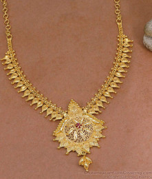 Pure One Gram Gold Plated Ruby Stone Necklace Leaf Design NCKN4210