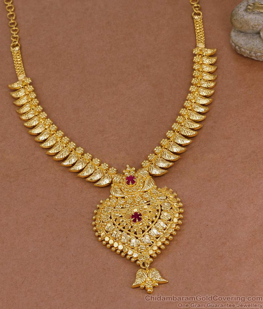High Quality Micro Gold Plated Mango Necklace With Ruby Stone NCKN4215