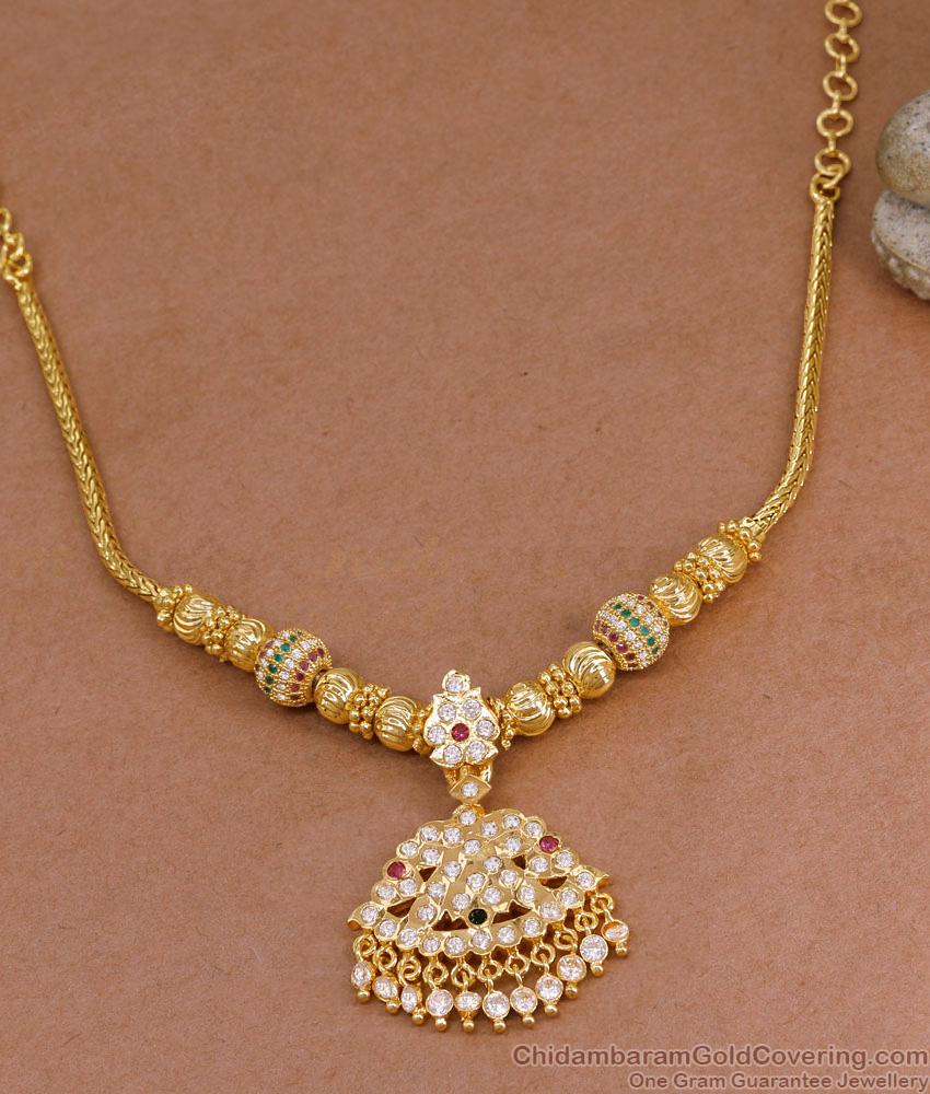 Latest Bridal Wear Multi Stone Impon Attigai Kodi Chain Gundla Design NCKN4222 Latest Bridal Wear Multi Stone Impon Attigai Kodi Chain Gundla Design NCKN4222