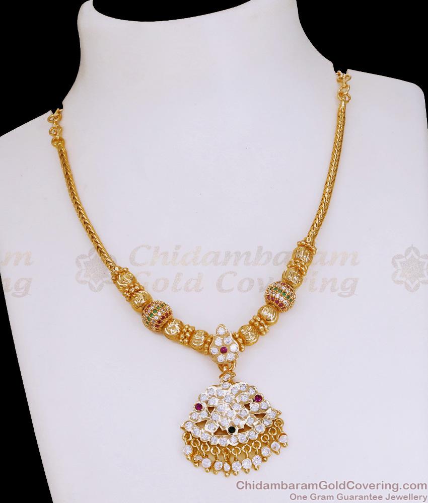 Latest Bridal Wear Multi Stone Impon Attigai Kodi Chain Gundla Design NCKN4222 Latest Bridal Wear Multi Stone Impon Attigai Kodi Chain Gundla Design NCKN4222