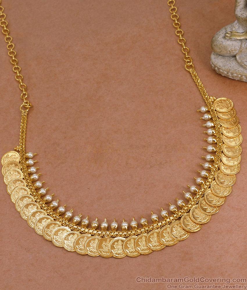 Beautiful Micro Gold Plated Lakshmi Coin Necklace With Pearls NCKN4223