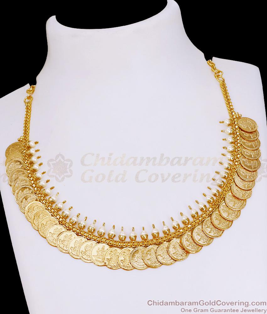Beautiful Micro Gold Plated Lakshmi Coin Necklace With Pearls NCKN4223