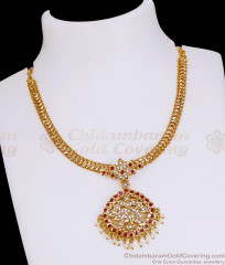 Latest Impon Panchaloha Ruby Stone Necklace Pearl Jewelry NCKN4227
