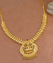 Pure One Gram Gold Tone Lakshmi Necklace Leaf Design NCKN4229