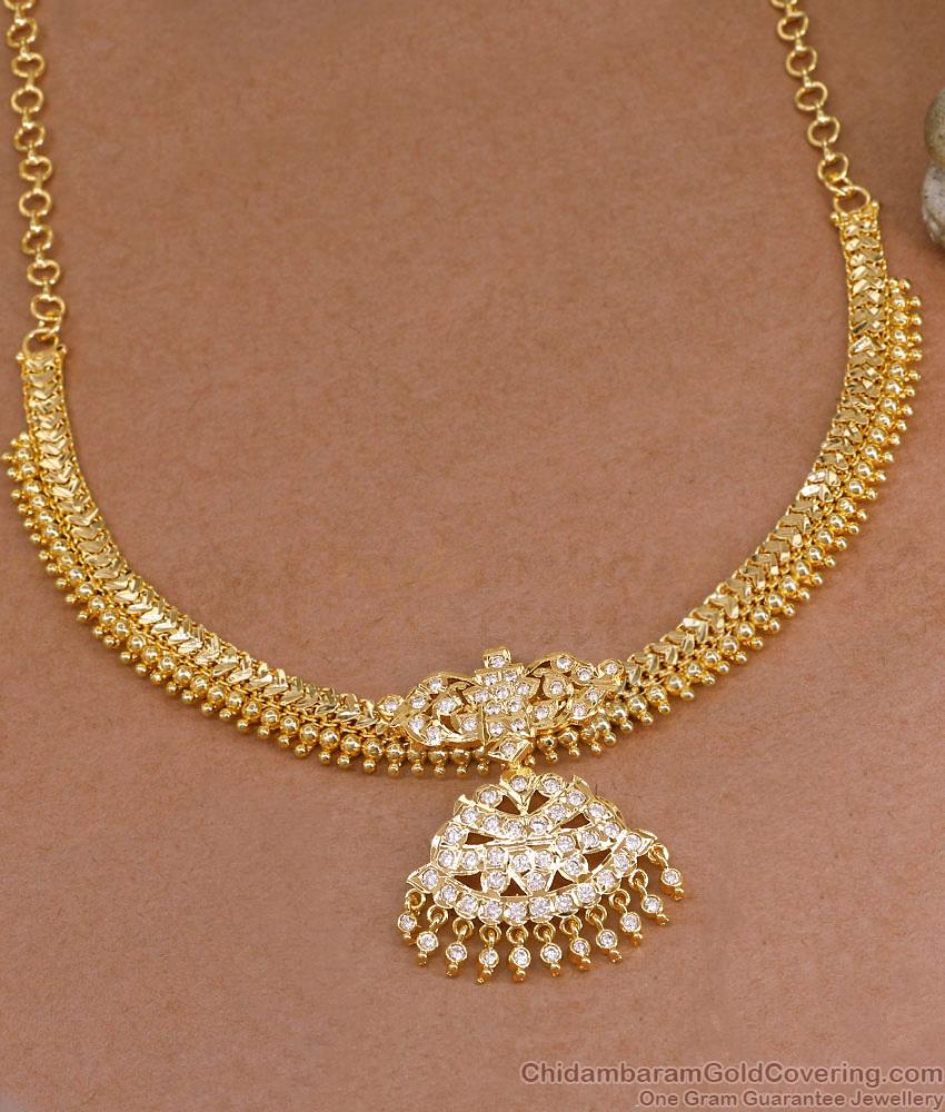 Full White Stone Impon Choker Necklace Bridal Wear Jewelry NCKN4232