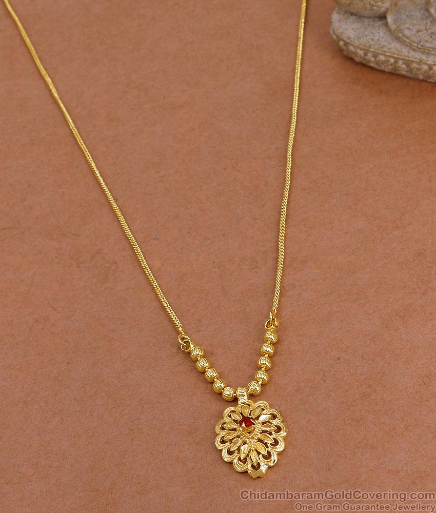 Classic Ruby Stone Gold Plated Pendant Necklace For Office Wear NCKN4240