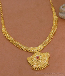 High Quality 1 Gram Gold Kerala Bridal Necklace Design With Ruby Stone NCKN4245