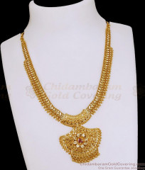 High Quality 1 Gram Gold Kerala Bridal Necklace Design With Ruby Stone NCKN4245