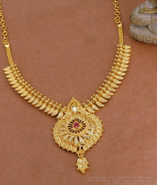 Single Ruby Stone Micro Gold Polish Mango Necklace Design Shop Online NCKN4246