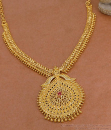 Grand Look Gold Imitation Necklace Golden Beads Design For Brides NCKN4248