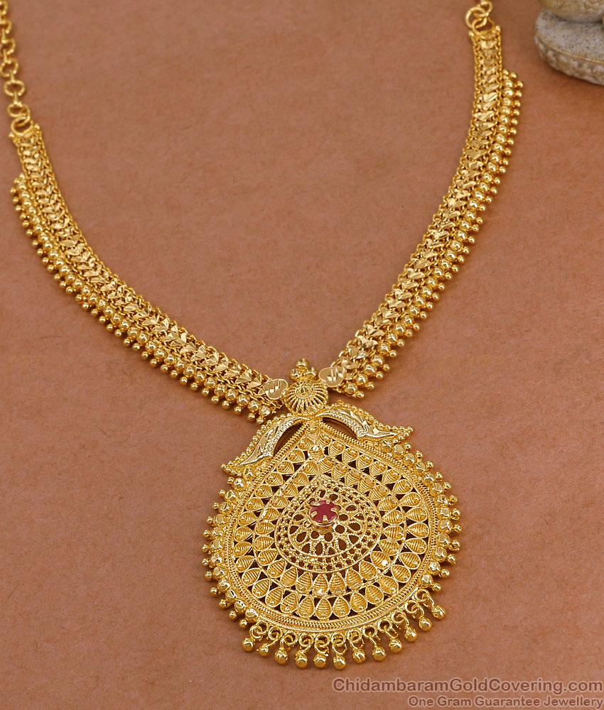 Grand Look Gold Imitation Necklace Golden Beads Design For Brides NCKN4248