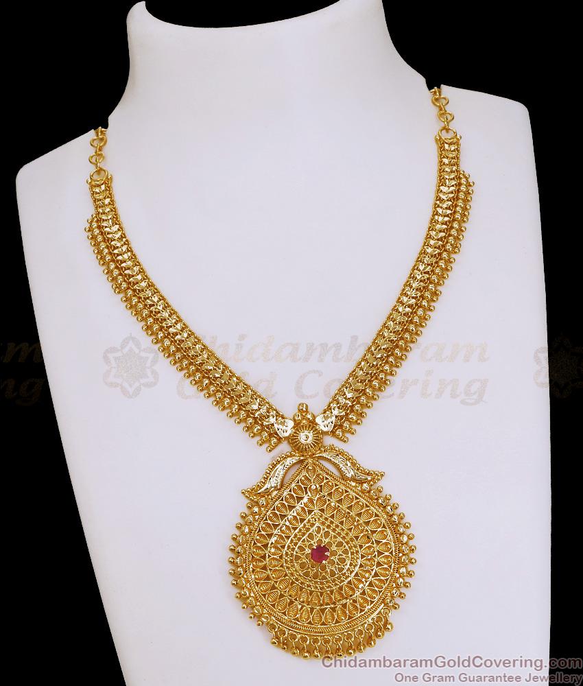Grand Look Gold Imitation Necklace Golden Beads Design For Brides NCKN4248