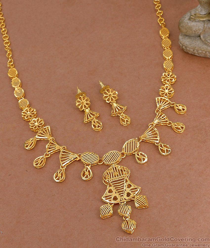 Light Weight Two Gram Gold Bridal Necklace Design With Earring For Women NCKN4253 Light Weight Two Gram Gold Bridal Necklace Design With Earring For Women NCKN4253