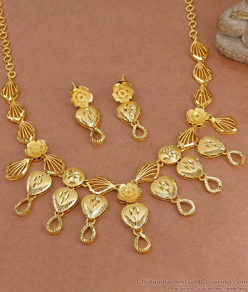 Premium Quality Dubai Gold Bridal Necklace Heart Design Earring Combo Set NCKN4257