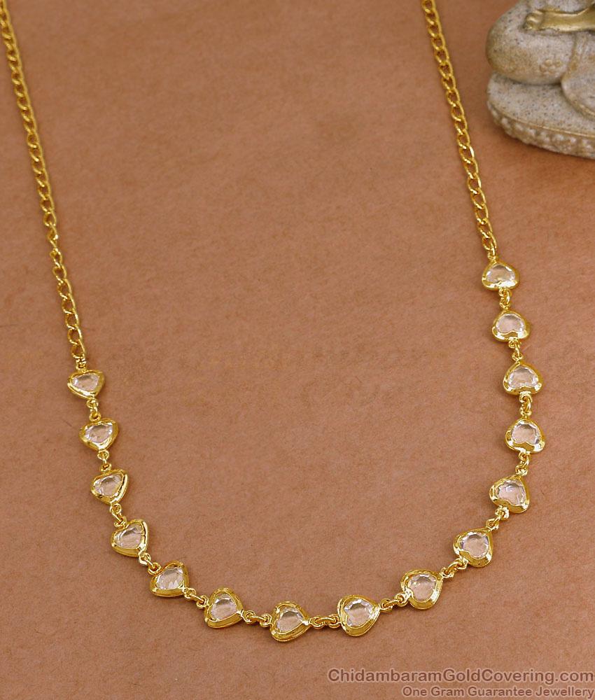 Glittering Transparent Stone Gold Plated Necklace Heart Charm Design NCKN4258
