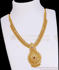 Latest Kerala Pattern Micro Gold Plated Necklace Ruby Stone Bridal Jewelry NCKN4263