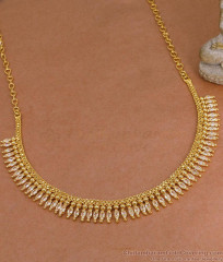 New Arrival White Stone Mullaipoo Design Gold Imitation Necklace For Women NCKN4265