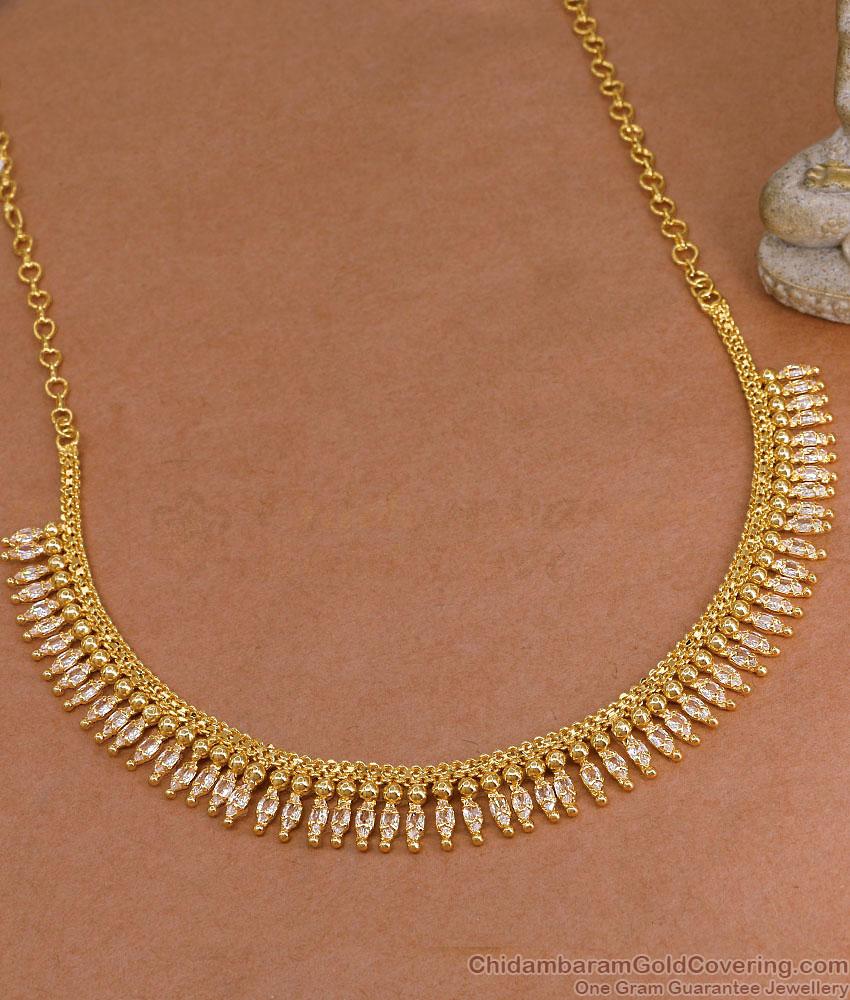 New Arrival White Stone Mullaipoo Design Gold Imitation Necklace For Women NCKN4265 New Arrival White Stone Mullaipoo Design Gold Imitation Necklace For Women NCKN4265