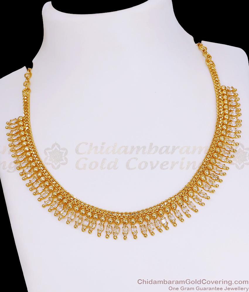 New Arrival White Stone Mullaipoo Design Gold Imitation Necklace For Women NCKN4265 New Arrival White Stone Mullaipoo Design Gold Imitation Necklace For Women NCKN4265