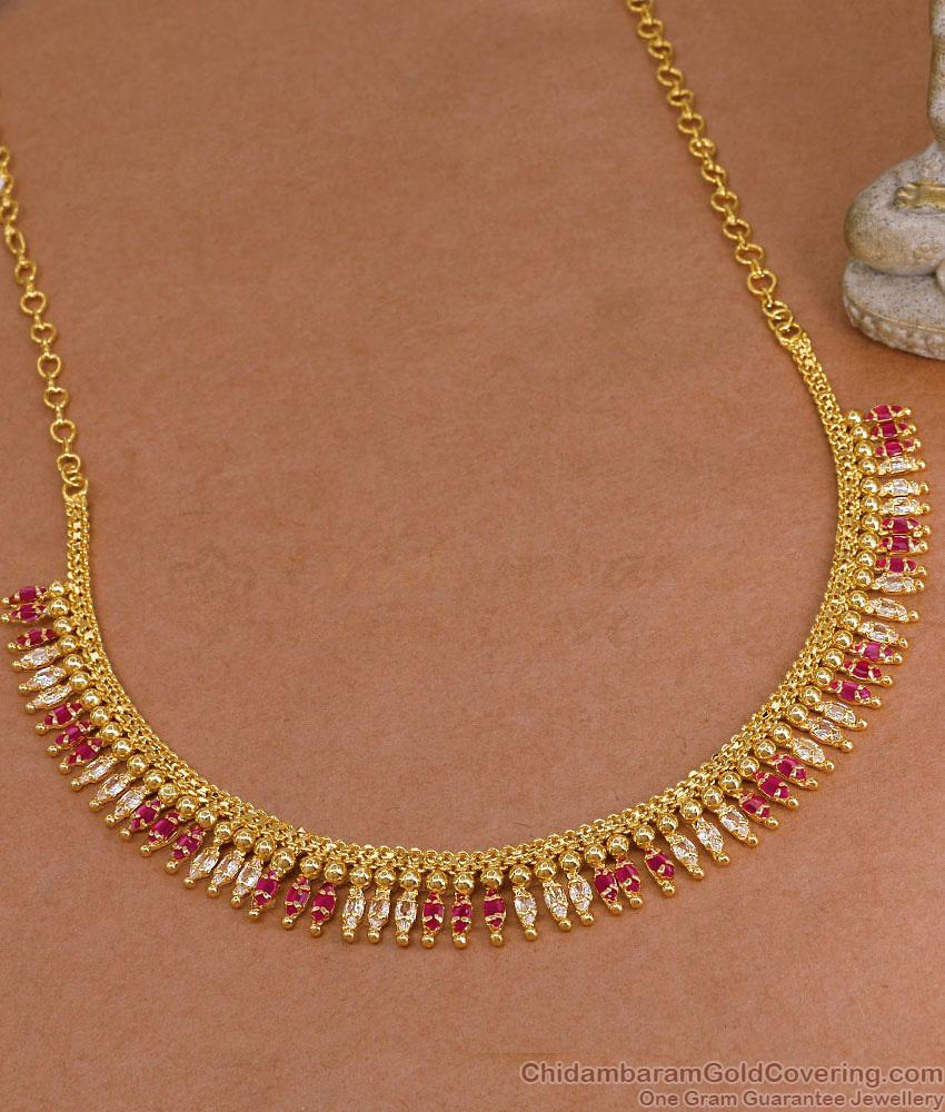 Buy 1 Gram Gold Ruby White Stone Mullaipoo Necklace Bridal Wear Collections NCKN4266