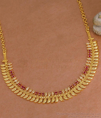 High Quality Micro Gold Polish Necklace Leaf Design With Ruby White Stone NCKN4268