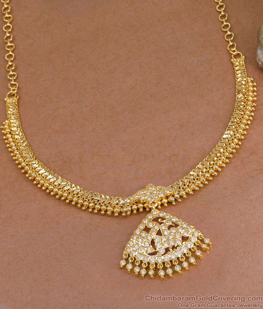 Premium Quality Impon White Stone Peacock Attigai Necklace 5 Metal Jewelry NCKN4272 Premium Quality Impon White Stone Peacock Attigai Necklace 5 Metal Jewelry NCKN4272