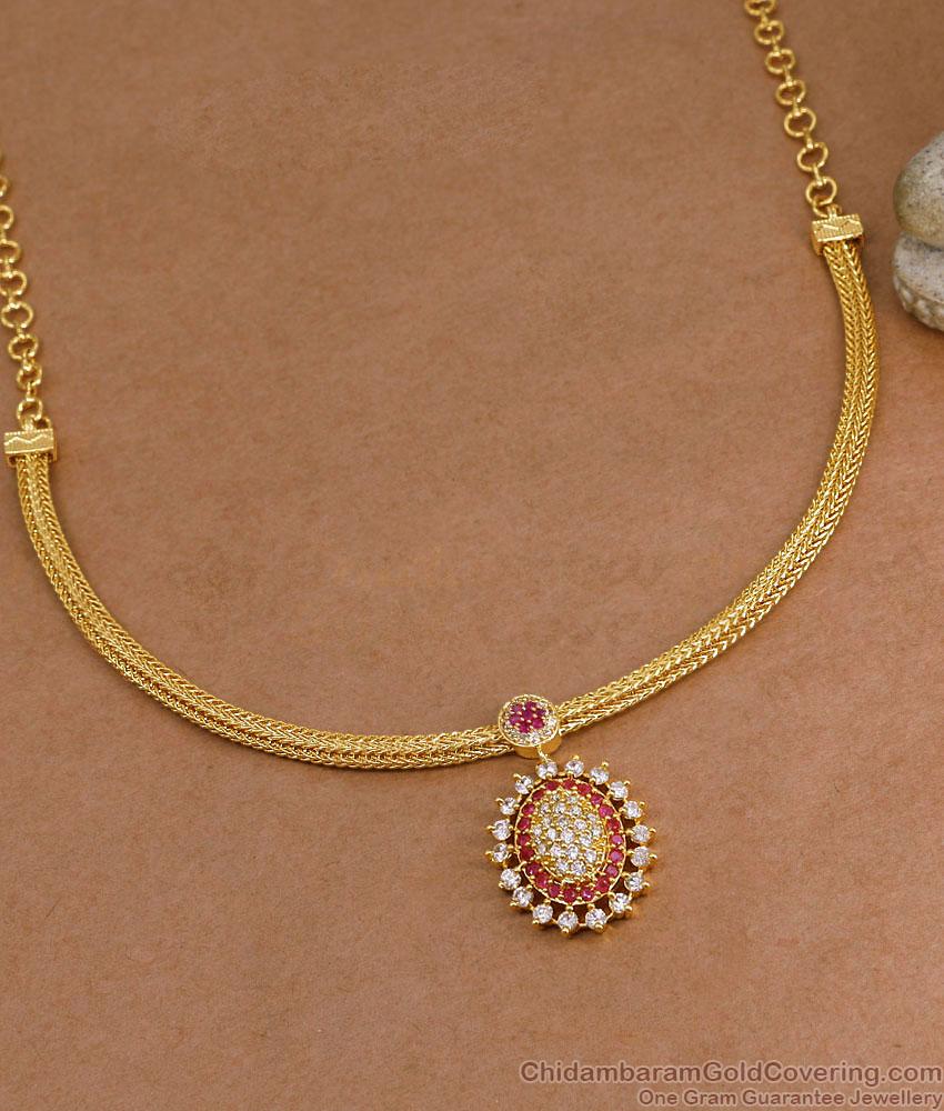Light Weight Ruby White Stone Pendant Gold Plated Close Necklace Design NCKN4279
